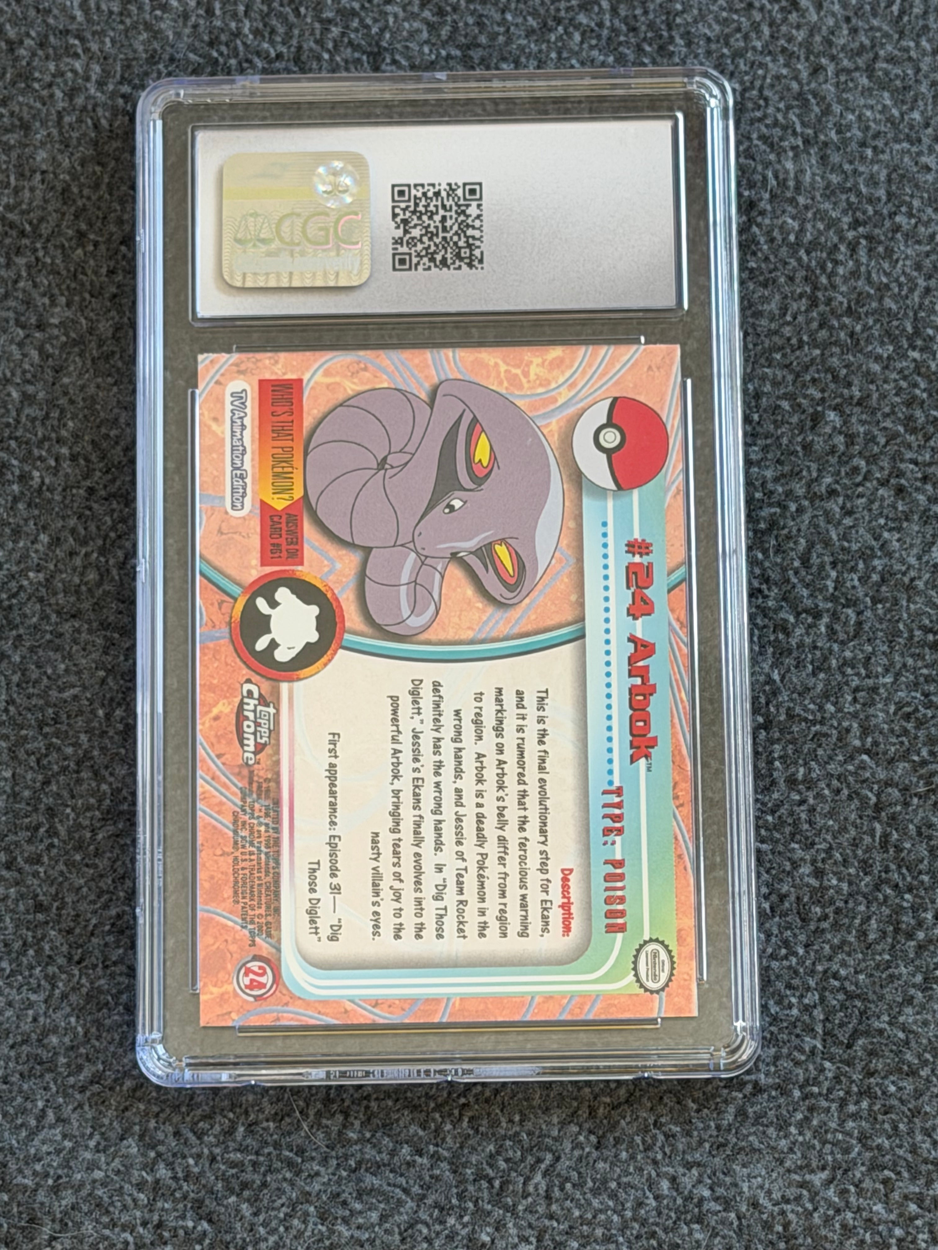 Arbok (Chrome) — Topps Series 1 #24 (back)