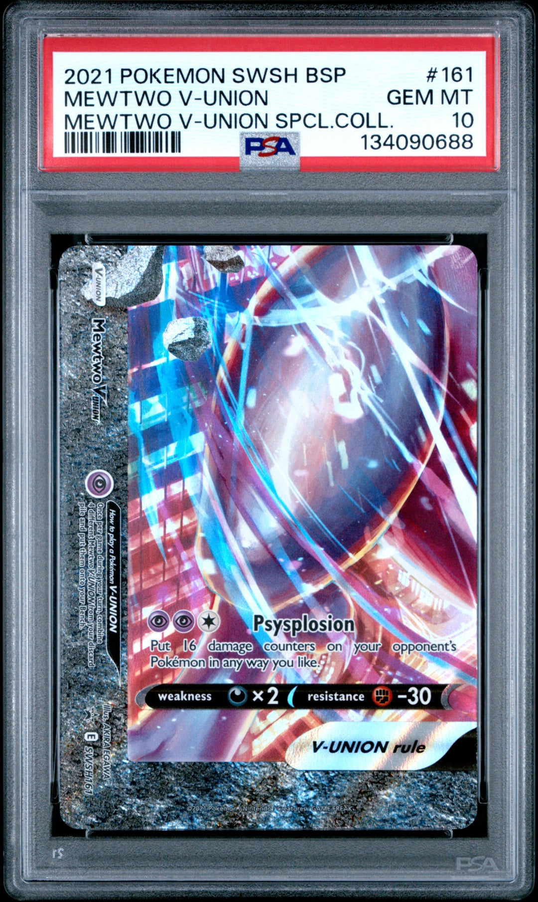 PSA 10 MEWTWO V-UNION (MEWTWO V-UNION SPECIAL COLLECTION) — POKEMON SWSH BLACK STAR PROMO #161 (2021